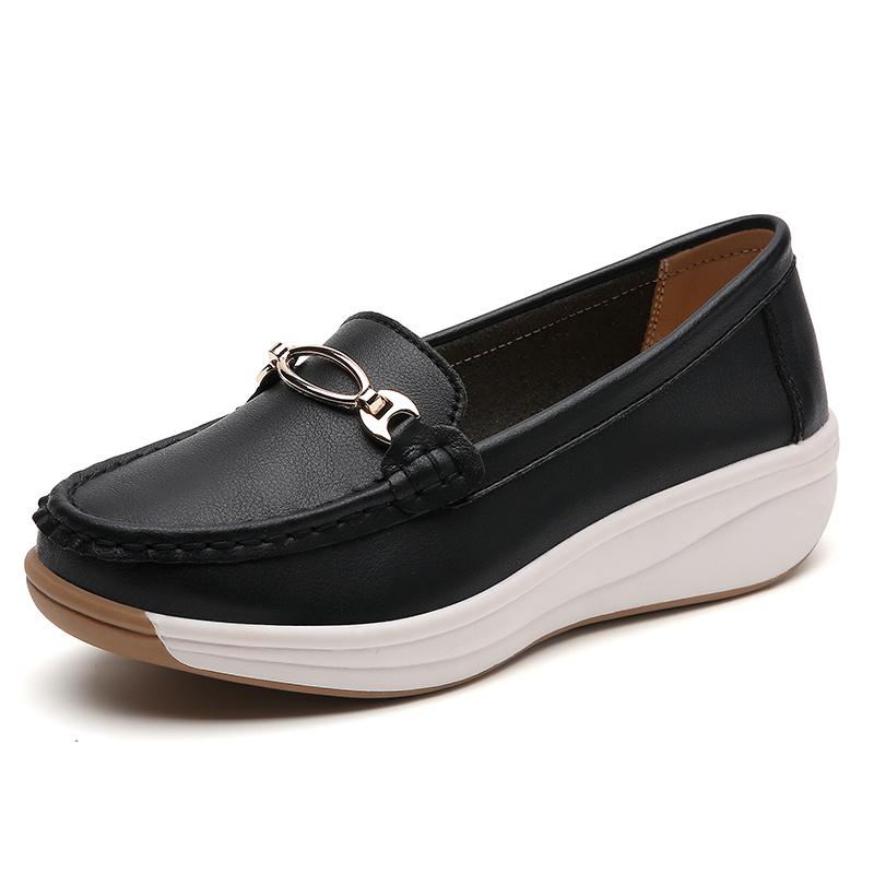 Lfy shoes Dames platform loafers instapper casual elegante hoogte verhoging dikke zool lederen zwarte schoenen 35 zwart