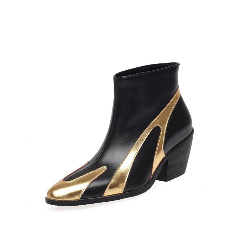 Meotina Dames Enkellaarsjes Ronde Neus Dikke Hoge Hakken Gemengde Kleuren Korte Laarzen Dames Mode Schoenen Winter Zwart Wit 46 39 zwart