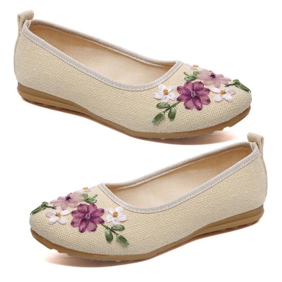 Shoesmith Vintage geborduurde damesflats bloem slip op ronde neus schoenen loafers ballerina 40 wit
