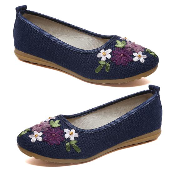 Shoesmith Vintage geborduurde damesflats bloem slip op ronde neus schoenen loafers ballerina 39 blauw