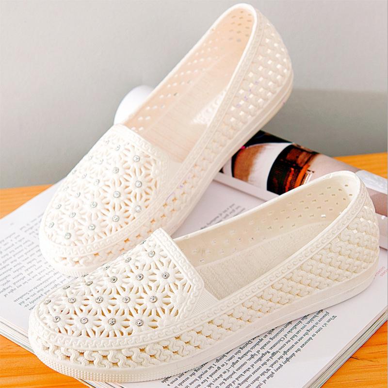 Yoxier Vrouwen Uitgesneden Kristal Platte Hakken Gesloten Teen Zomer Schoenen Nieuwe Aankomst Dame Uitsparing Ademend Jelly Schoenen Sandalen 180608 38 wit