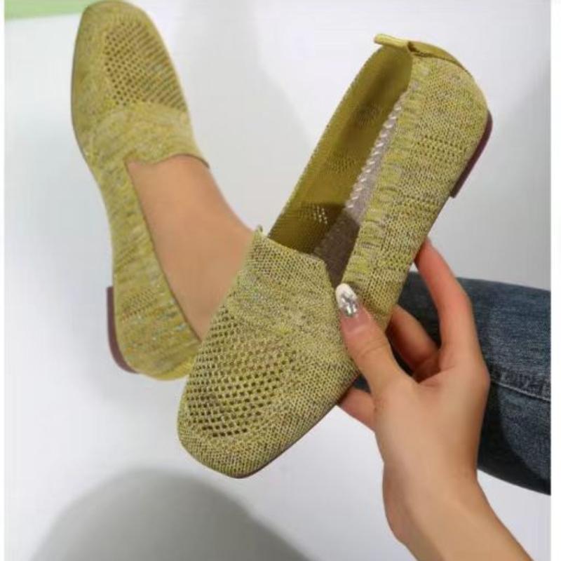 Cheese Shoes 2024 NIEUWE effen kleur vierkante neus mesh loafers ondiepe dames flats schoenen zachte onderkant gebreide flats mesh schoenen casual slip-on bootschoenen 38 groen