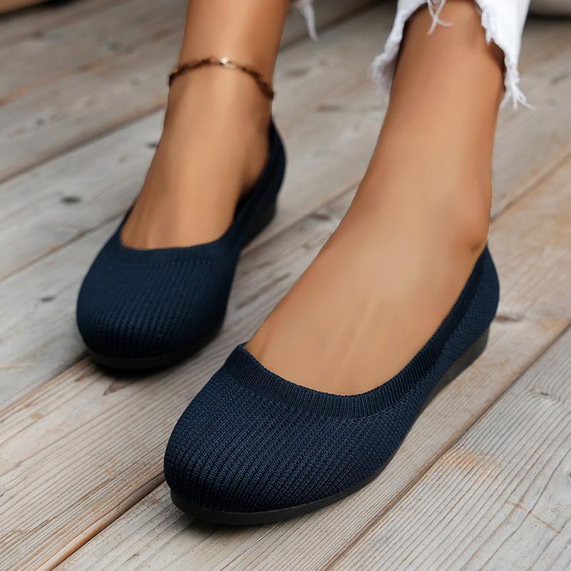 Gtimeshoes Lente Herfst Casual Schoenen Voor Vrouwen Slip-on Pump Gebreide Enkele Platte Schoenen Ademende Ronde Neus Dames Stoffen Loafers Grote Maten 39 marineblauwe kleur