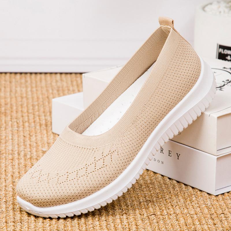 FashionLane Dames casual wandelschoenen ademende instappers lichtgewicht comfort flats 38 abrikoos