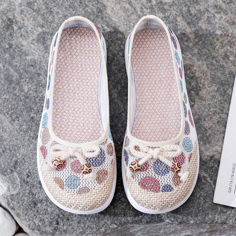 Feng 2 Uitgeholde stoffen schoenen dames zachte bodem antislip platte bodem moederschoenen ventilatie werkschoenen retro etnische stijl eenvoudig casual 40 roze