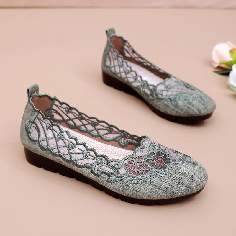Umsif Nieuwe casual damesschoenen met borduursel, ademend, comfortabel, antislip casual damesschoenen 37 groen