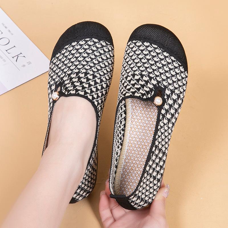 Umsif Dames Casual Slip-on Lichtgewicht Gebreide Flats Wandelschoenen Ronde Neus Loafers Ademende Lage Top Platte Schoenen Comfortabele Kledingschoenen voor Dames 37 zwart