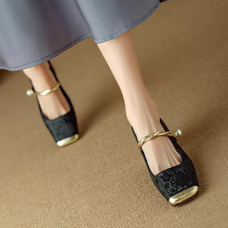 TOM TAN Goods Strik Flats Elegante Lage Hak Eenvoudige Schoenen Franse Stijl Satijn Lente Herfst Platte Schoenen Vrouw Vierkante Teen Ballet Flats 35 zwart