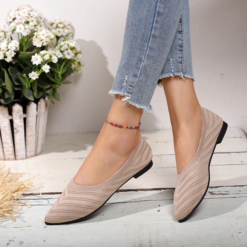 Cheese Shoes Dames Puntige Teen Platte Schoenen Effen Kleur Gebreide Instappers Casual Ademende Ballet Flats Dames Platte Schoenen Loafers Dames 42 abrikoos