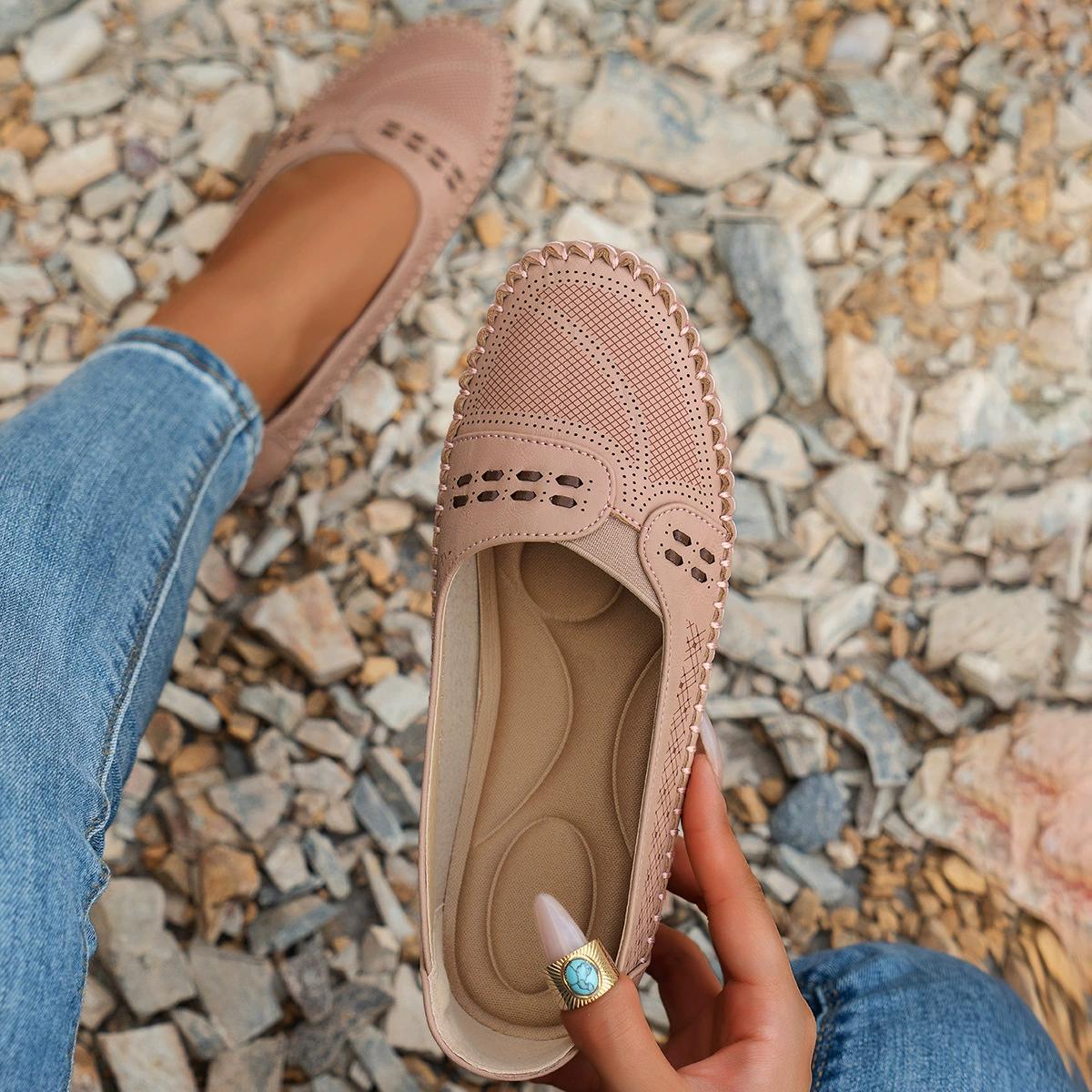 Geener Vintage stijl dames ballerina's ronde neus instappers voor alle seizoenen casual schoenen 41EU/CN42 roze