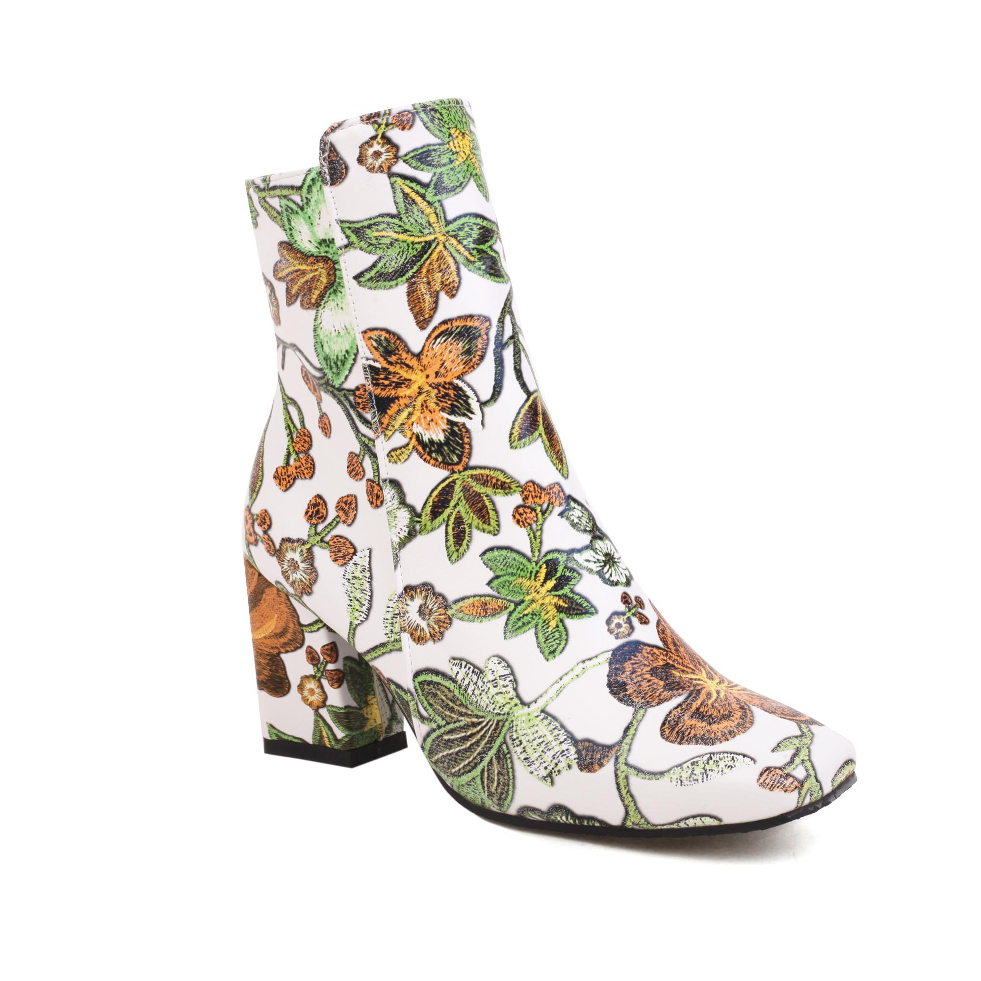 DONGYUN Footwear Q/Korte dameslaarzen met hoge hakken voor comfort, korte laarzen met dikke hakken voor herfst en winter, nieuwe korte laarzen met grote print 42 zoete citroen
