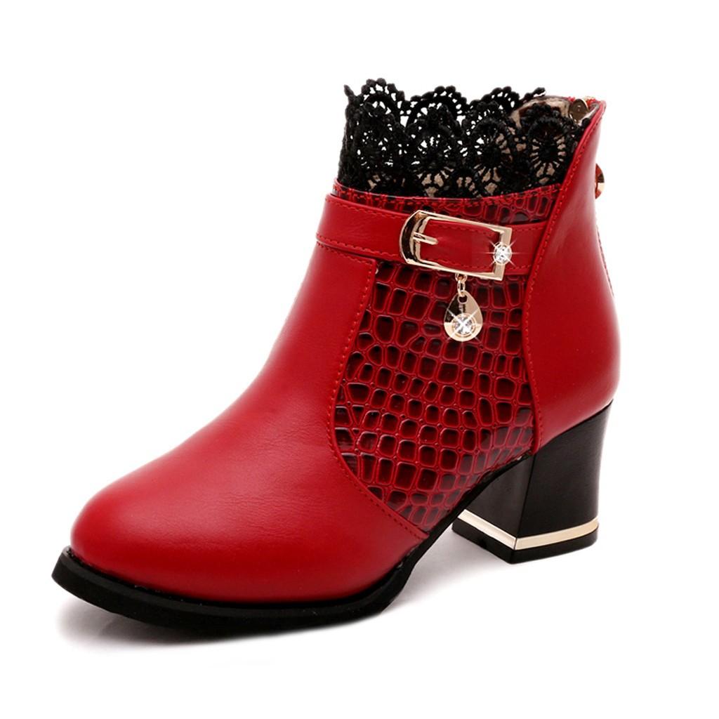 Nobita Dames Dames Laarzen Herfst Winter Vintage Leren Veter Korte Laarzen Schoenen 39 rood