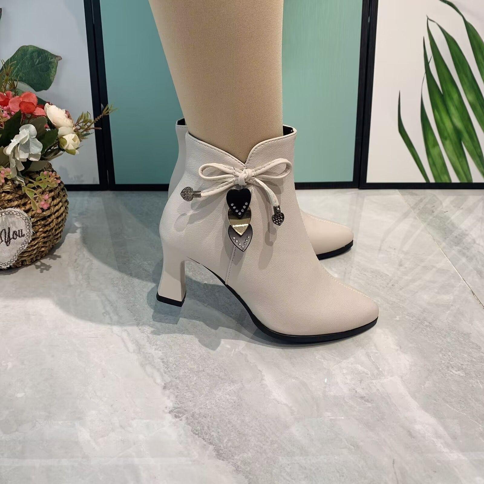 Hawayi Hoge hakken laarzen Dames Lente en herfst Enkel laarzen Nieuwe damesschoenen Zip Wit Waterdicht Taiwan Hoge hakken schoenen 41 wit