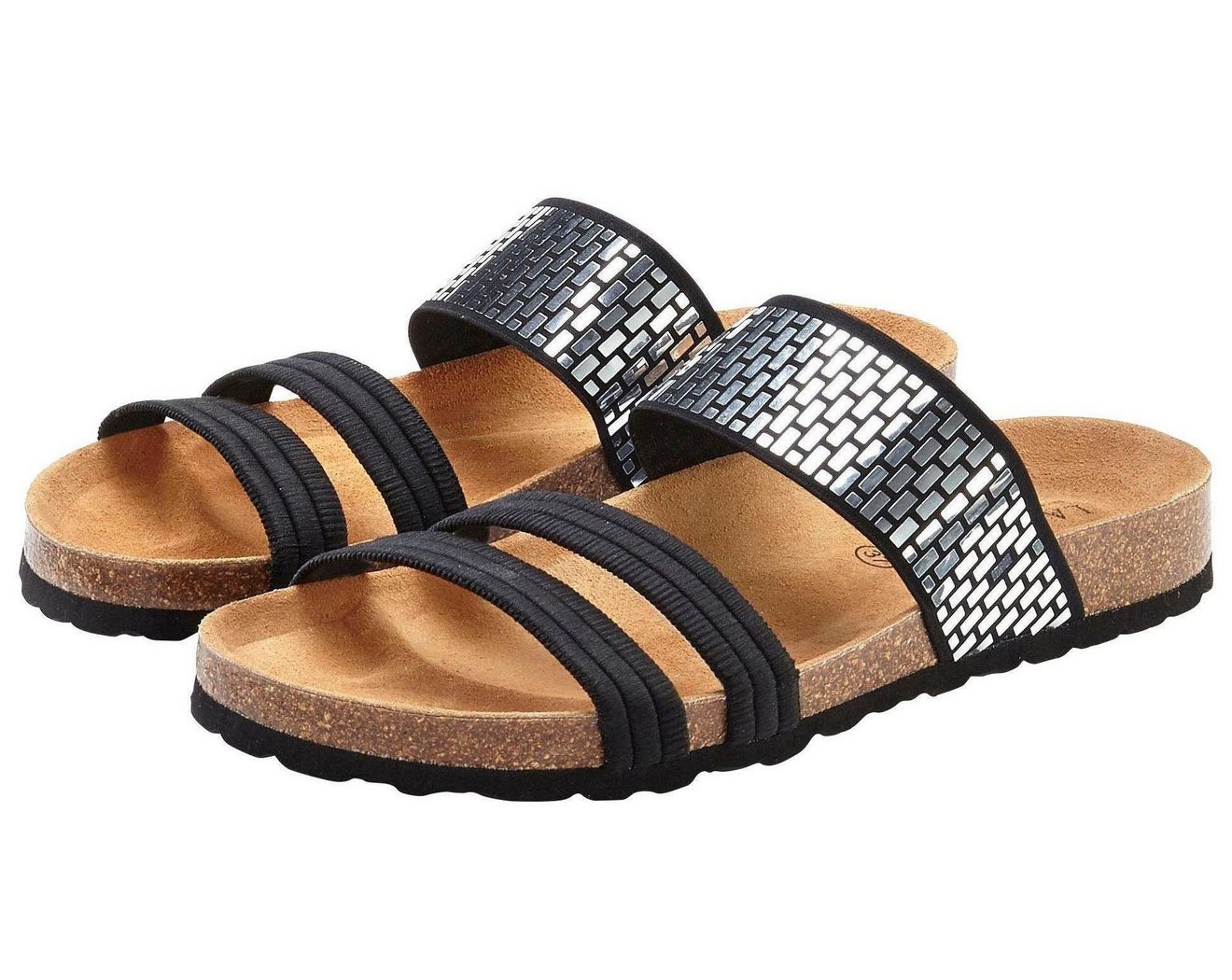 Lascana Slippers Mule, Sandalen, open schoen met comfortabel kurken voetbed van leer en elastische bandjes