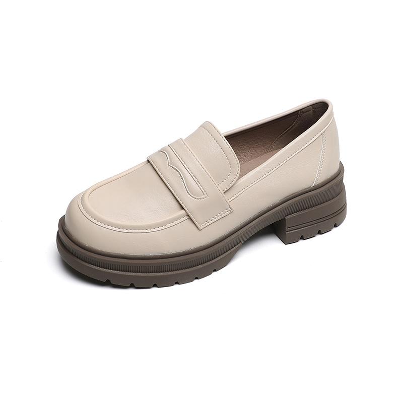 Femme Shoes Dikke zolen Loafers Retro Kleine Leren Schoenen Merade Een Voet Stijgbeugel Chunky Hak Zachte Bodem Enkele Schoenen Vrouwelijk 38 abrikoos