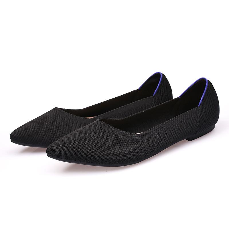 Tringa Damesschoenen Lente Zomer Herfst Nieuw Luipaardprint Effen Kleur Ballerina's Gebreide Comfortabele Puntige Schoenen Platte Schoenen Plus Size 38 zwart