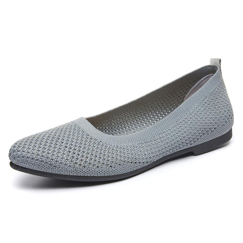 HUASU TOP Shoe Schoenen Dames Herfst Nieuw Effen Kleur Puntige Platte Zachte Zool Enkel Schoenen Casual Ademend Dames Holle Brei Schoenen 40
