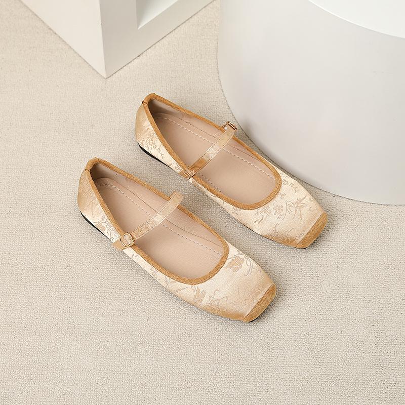 Umsif Mary Jane Flats voor dames met verstelbare band Comfortabele vierkante gesloten neus Chique schoenen voor dames Nette schoenen Casual ballerina's 41 kaki