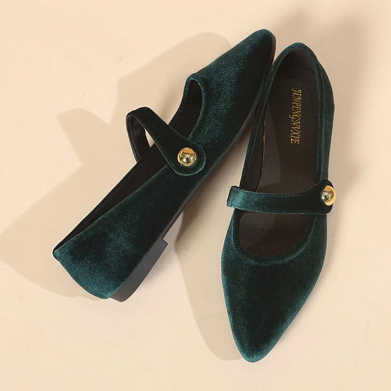 The Sole Spot Nieuwe mode dames schoenen met puntige neus en fluwelen matte afwerking, comfortabele dames loafers, leren Mary Jane schoenen 36 groen
