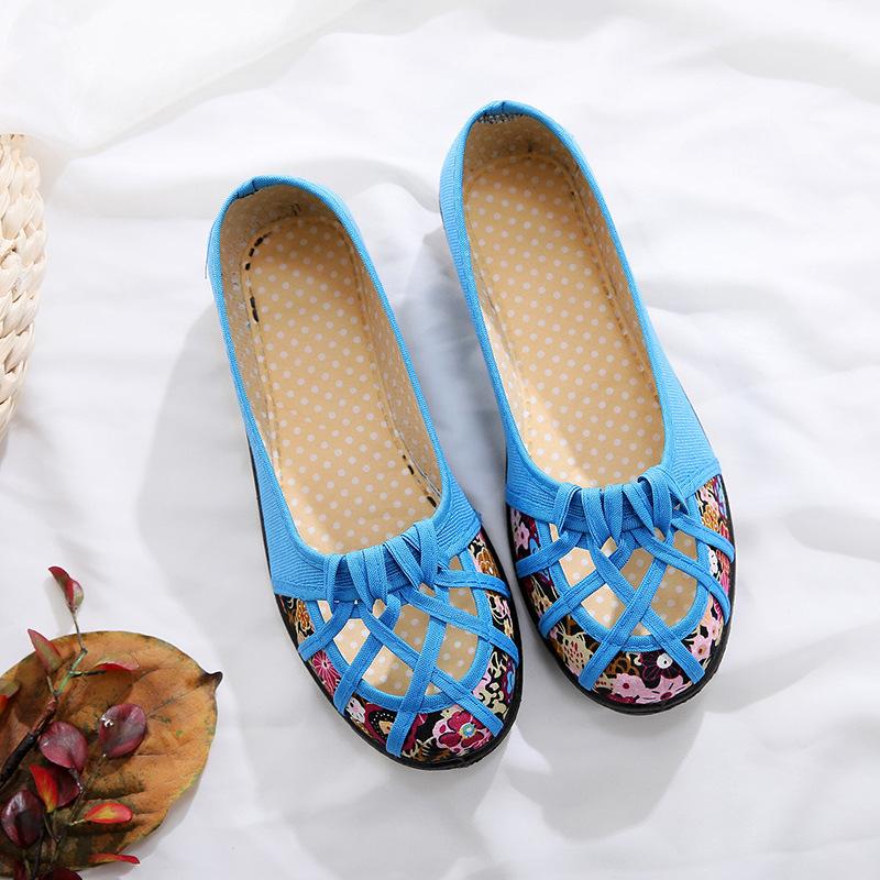 WTEMPO Lente Zomer Doek Schoenen Dames Uitgehold Antislip Zachte Bodem Enkele Schoenen Grote Maat Print Platte Slip-on Sandalen 40