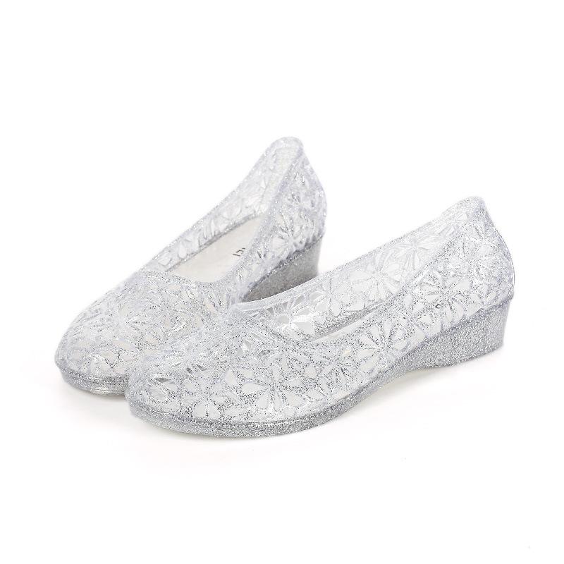 Blackberry 01 Zomer Nieuwe Anti Slip Sandalen Dames Crystal Jelly Plastic Platte Bodem Gat Hol Vogelnest Anti Geur en Waterdichte Strandschoenen 40 zilver
