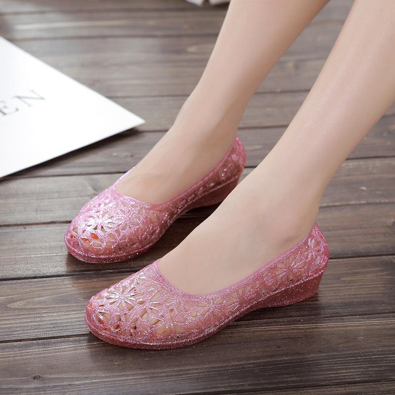 Blackberry 01 Zomer Nieuwe Anti Slip Sandalen Dames Crystal Jelly Plastic Platte Bodem Gat Hol Vogelnest Anti Geur en Waterdichte Strandschoenen 36 roze