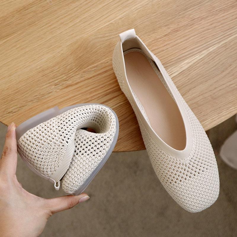 Nicor Fangtou Granny Shoes Nieuwe damesschoenen met zachte zolen, uitgeholde casual schoenen, platte zool enkele schoenen 38 beige