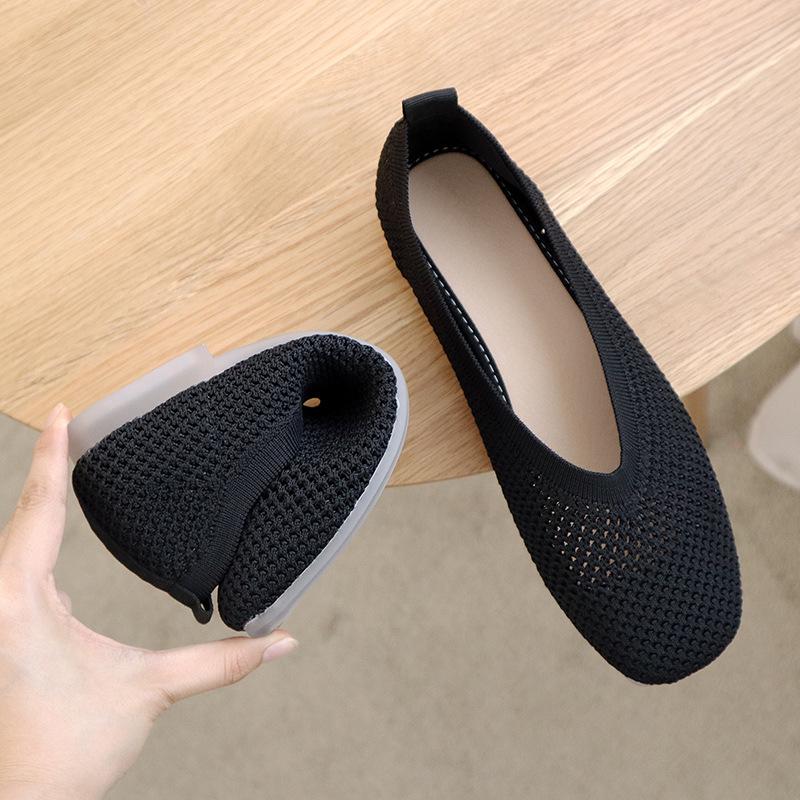 Nicor Fangtou Granny Shoes Nieuwe damesschoenen met zachte zolen, uitgeholde casual schoenen, platte zool enkele schoenen 40 zwart