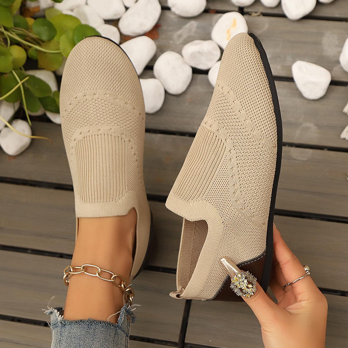 Sunshine SSKY Schoenen voor dames met Flyknit, ademende, casual schoenen met platte zool, damesschoenen met holle, zachte zool voor mama's 41 kaki