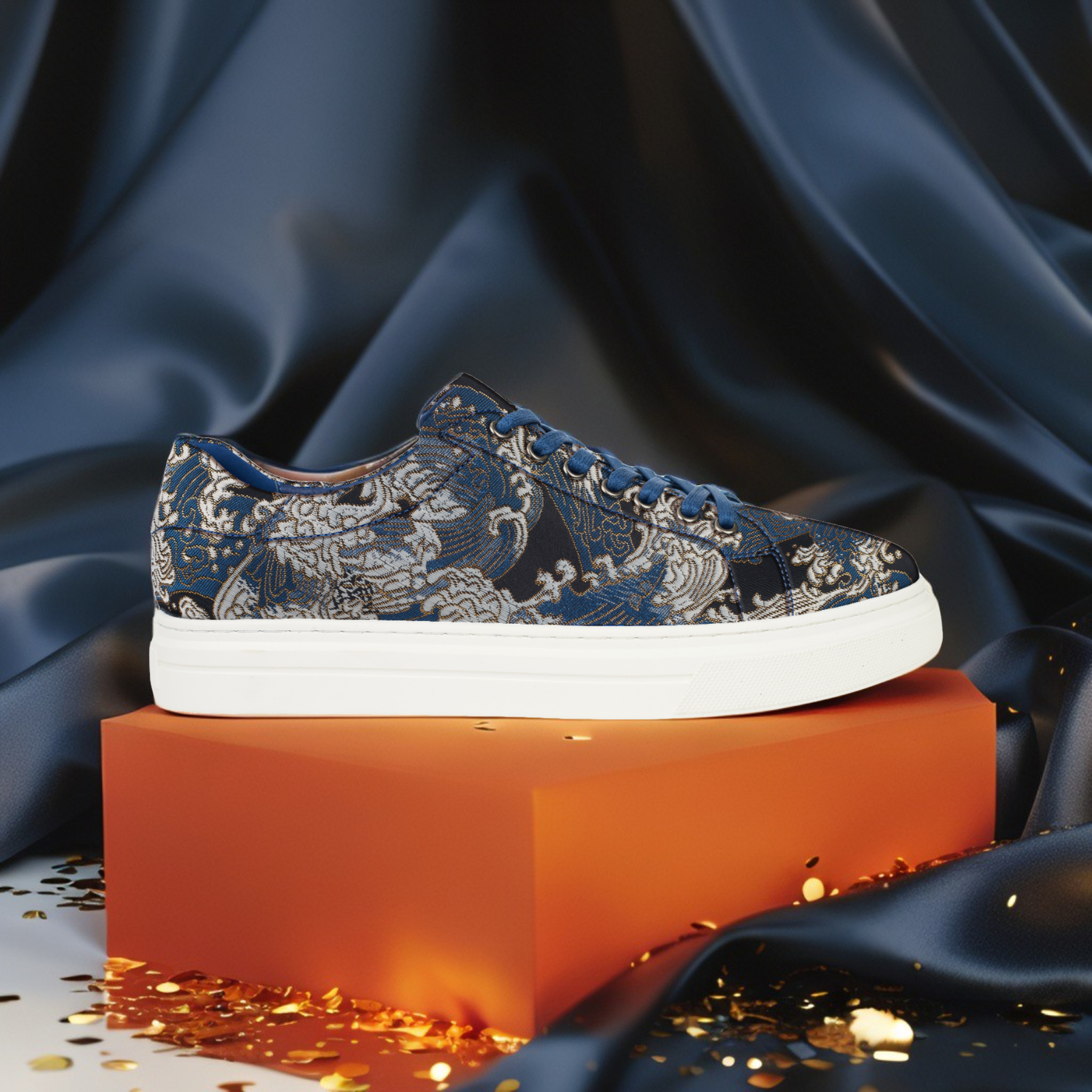 Lureaux Silent Blue Tsunami Sneakers  - Handgemaakte Nette Schoenen Voor Heren