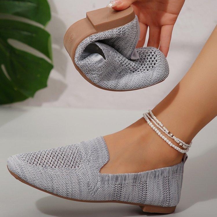 Molly Show 2024 NIEUWE effen kleur vierkante neus mesh loafers ondiepe dames flats schoenen zachte onderkant gebreide flats mesh schoenen casual slip-on bootschoenen 43 wit