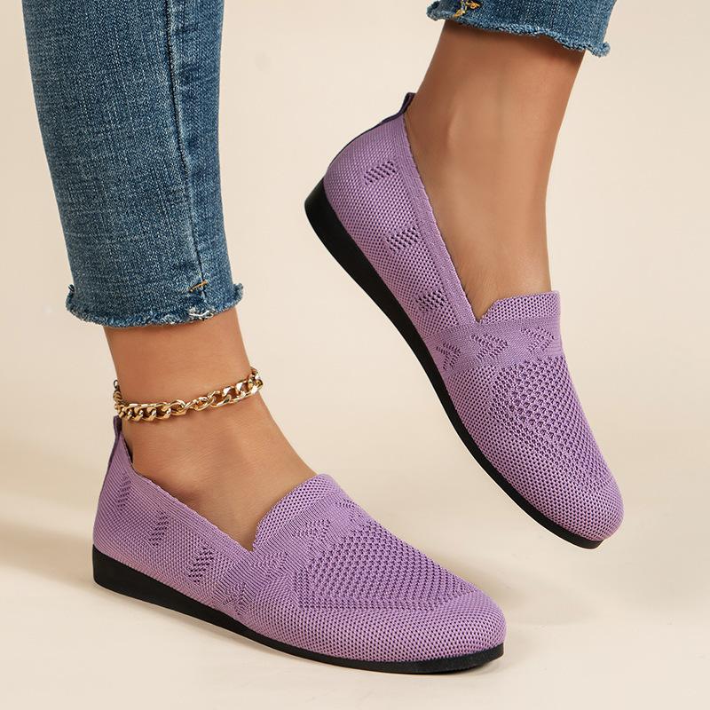 Molly Show Platte, ronde gebreide schoenen, effenkleurige instapschoenen voor dames met mesh, ademende schoenen voor dagelijks gebruik 43 paars