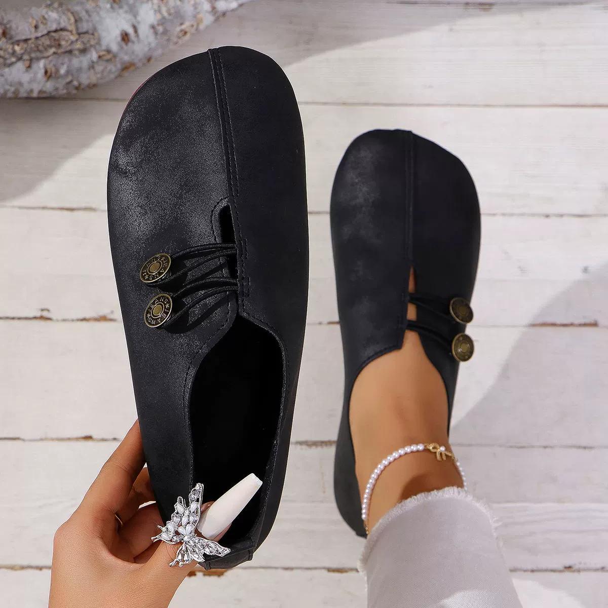 Molly Show Platte damesschoenen met ronde neus voor alle seizoenen, zachte zool en antislip platte schoenen 43 koele zwarte kleur