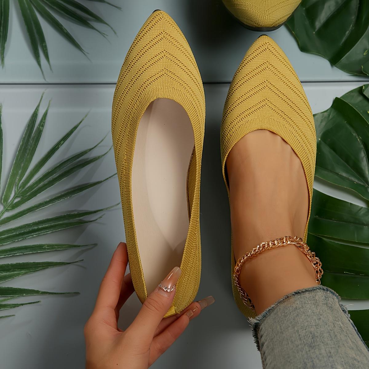 Fresh Steps Dames Puntige Teen Platte Schoenen Effen Kleur Gebreide Instappers Casual Ademende Ballet Flats Dames Platte Schoenen Loafers Dames 43 geel