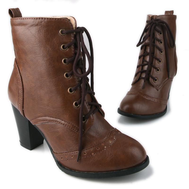 DONGYUN Footwear Korte dameslaarzen met hoge hakken, modieuze en retro Britse stijl gesneden dikke hakken, effen laarzen 47 bruin