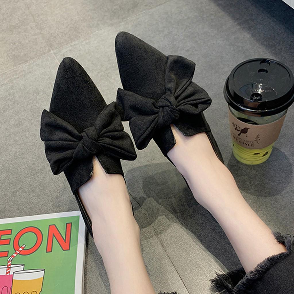 Azmnsn Vrouwen Bow Flats Schoenen Snoep Kleur Instapper Platte Schoenen Ballet Flats Dames Schoenen 36 zwart