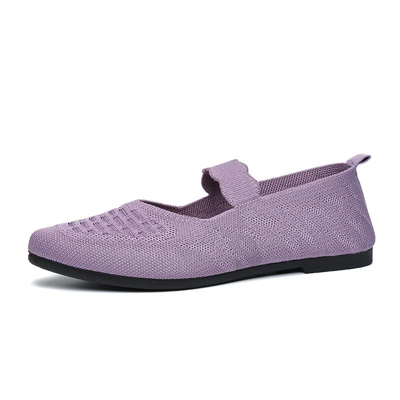 Yoxier Dames Puntige Teen Platte Schoenen Effen Kleur Gebreide Instappers Casual Ademende Ballet Flats Dames Platte Schoenen Loafers Dames 41 paars