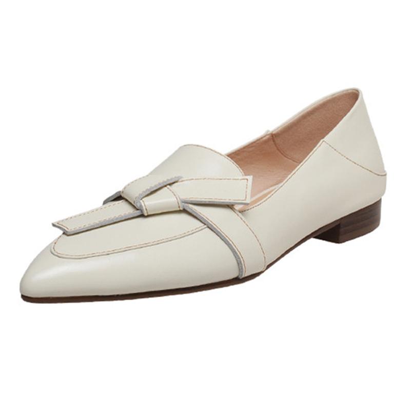 Meotina Flats Schoenen met Puntige Neus Dames Natuurlijk Echt Leer Loafers Schoenen Boog Instapschoenen Dames Platte Casual Schoenen Beige 40 beige