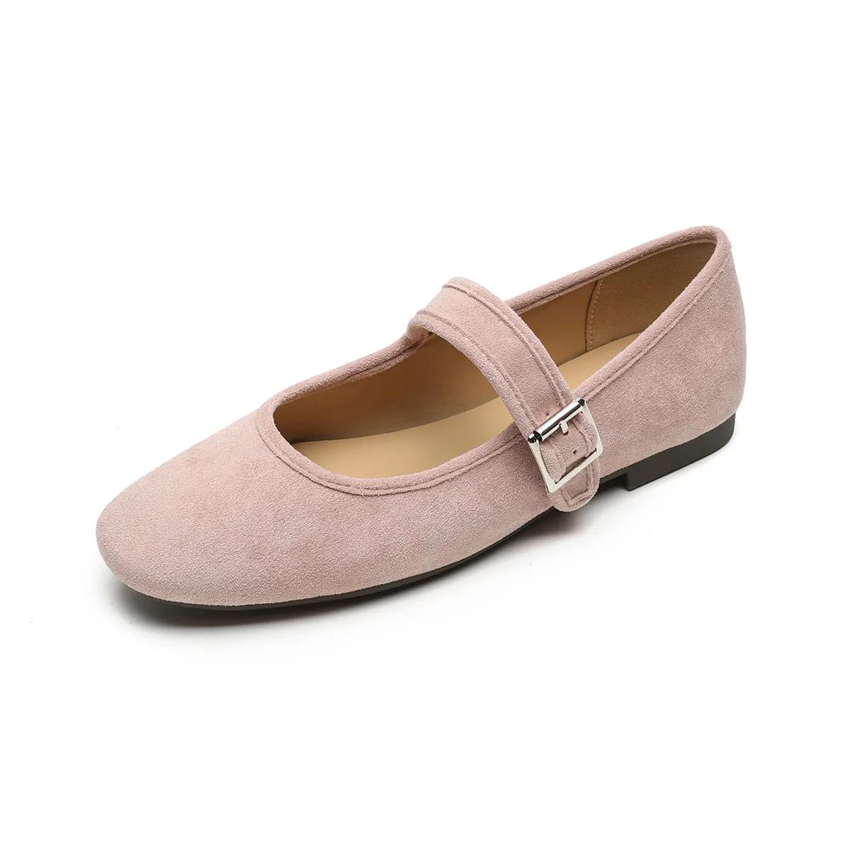 Feiran Home Center-3 Platte damesschoenen Franse retro Mary Jane-schoenen met platte bodem, ondiepe mond, zachte zool, balletschoenen, platte damesschoenen 41 roze
