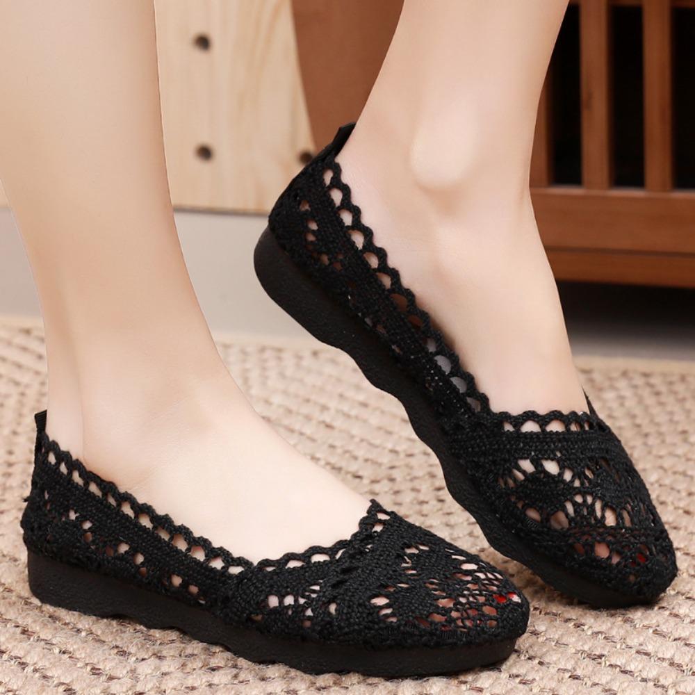 Penguin Shoes Damesschoenen Vissersschoenen Dames Mesh Ademend Plat Zachte Bodem Dames Peas Schoenen 35 zwart