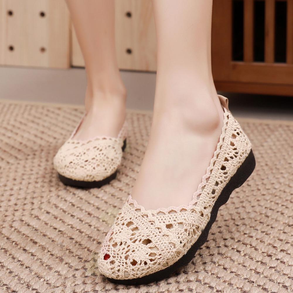 Penguin Shoes Damesschoenen Vissersschoenen Dames Mesh Ademend Plat Zachte Bodem Dames Peas Schoenen 41 beige