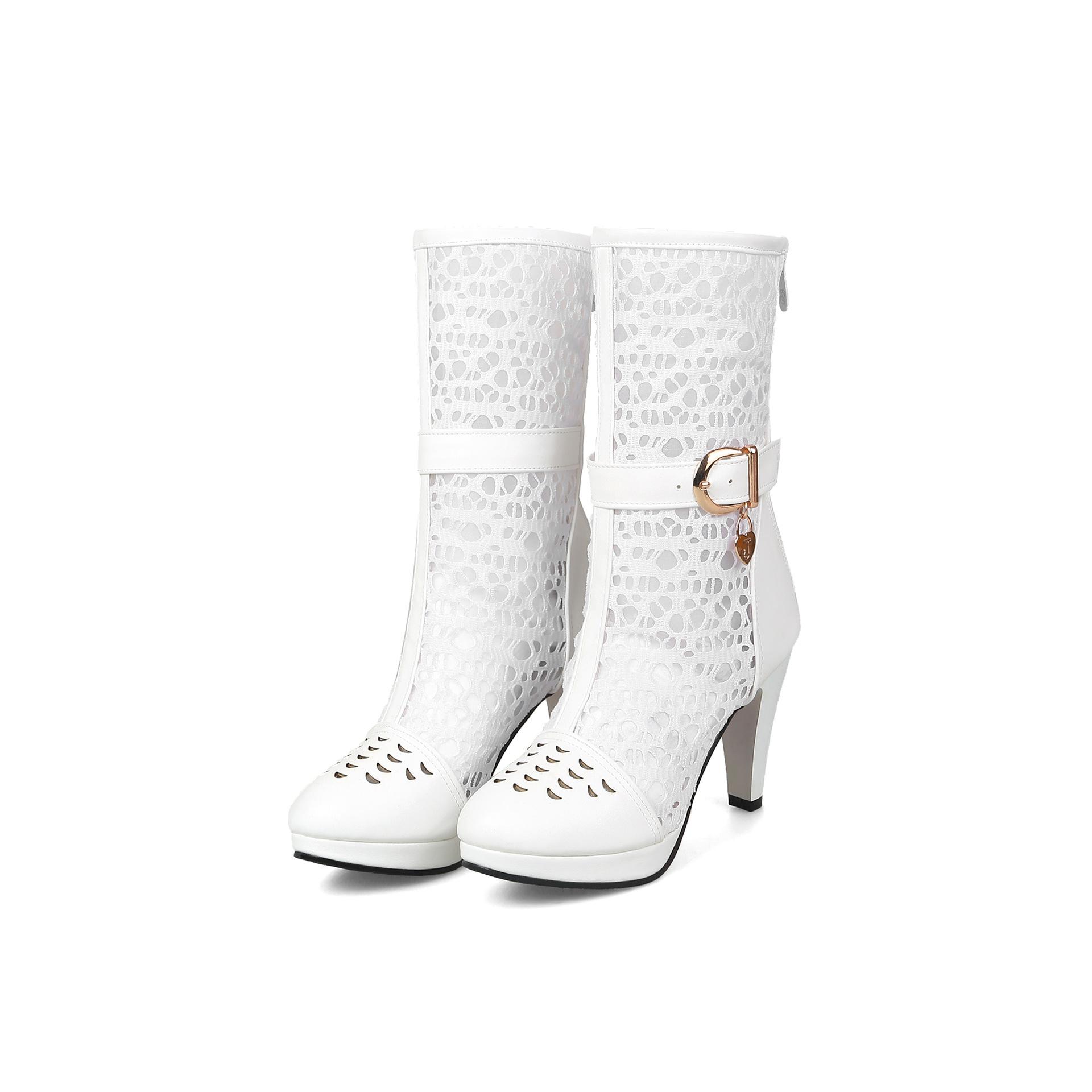 DONGYUN Footwear Q/Korte dameslaarzen met hoge hakken, sexy waterdicht platform, slanke hak, uitgeholde grote coole laarzen 37
