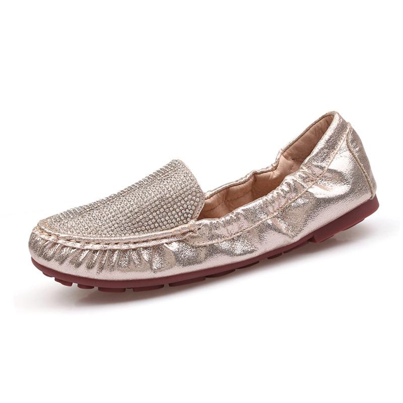AAFFLL SHOES Casual damesschoenen Lentemode Effen loafers met pailletten Damesflats Opvouwbare flats 38 goud