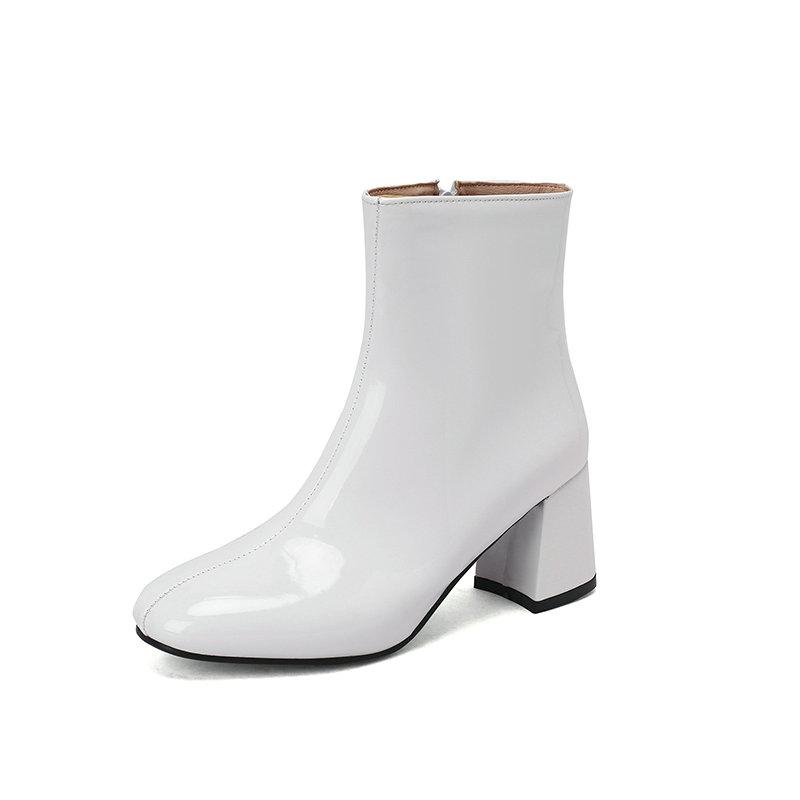 Ochanmeb-Women Shoes Grote maat 48 49 50 Patent PU-leer Groen Geel Winterschoenen voor dames Glanzende vierkante dikke hoge hakken Warme enkel Chelsea-laarzen 41