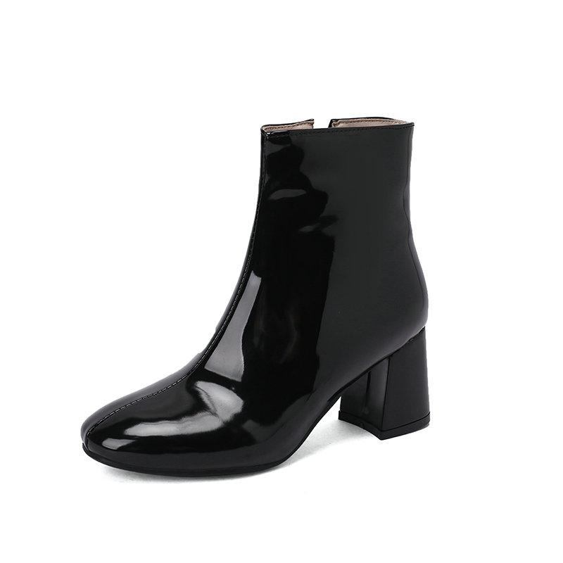 Ochanmeb-Women Shoes Grote maat 48 49 50 Patent PU-leer Groen Geel Winterschoenen voor dames Glanzende vierkante dikke hoge hakken Warme enkel Chelsea-laarzen 50 zwart
