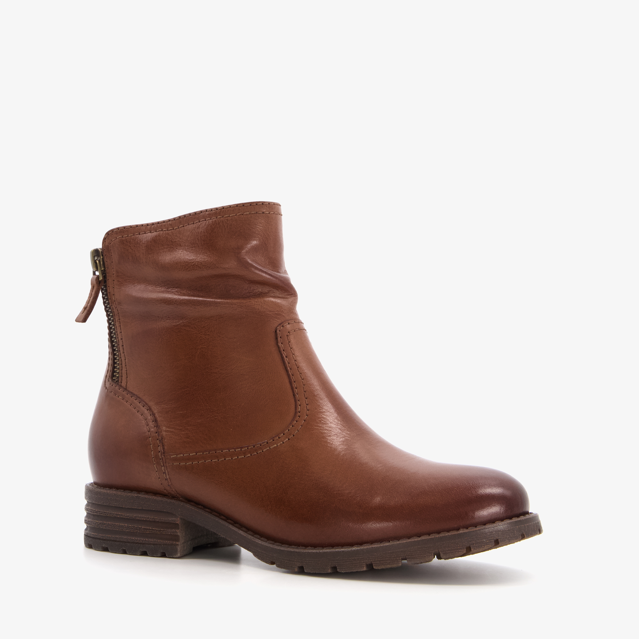 Hush Puppies leren dames enkellaarsjes cognac