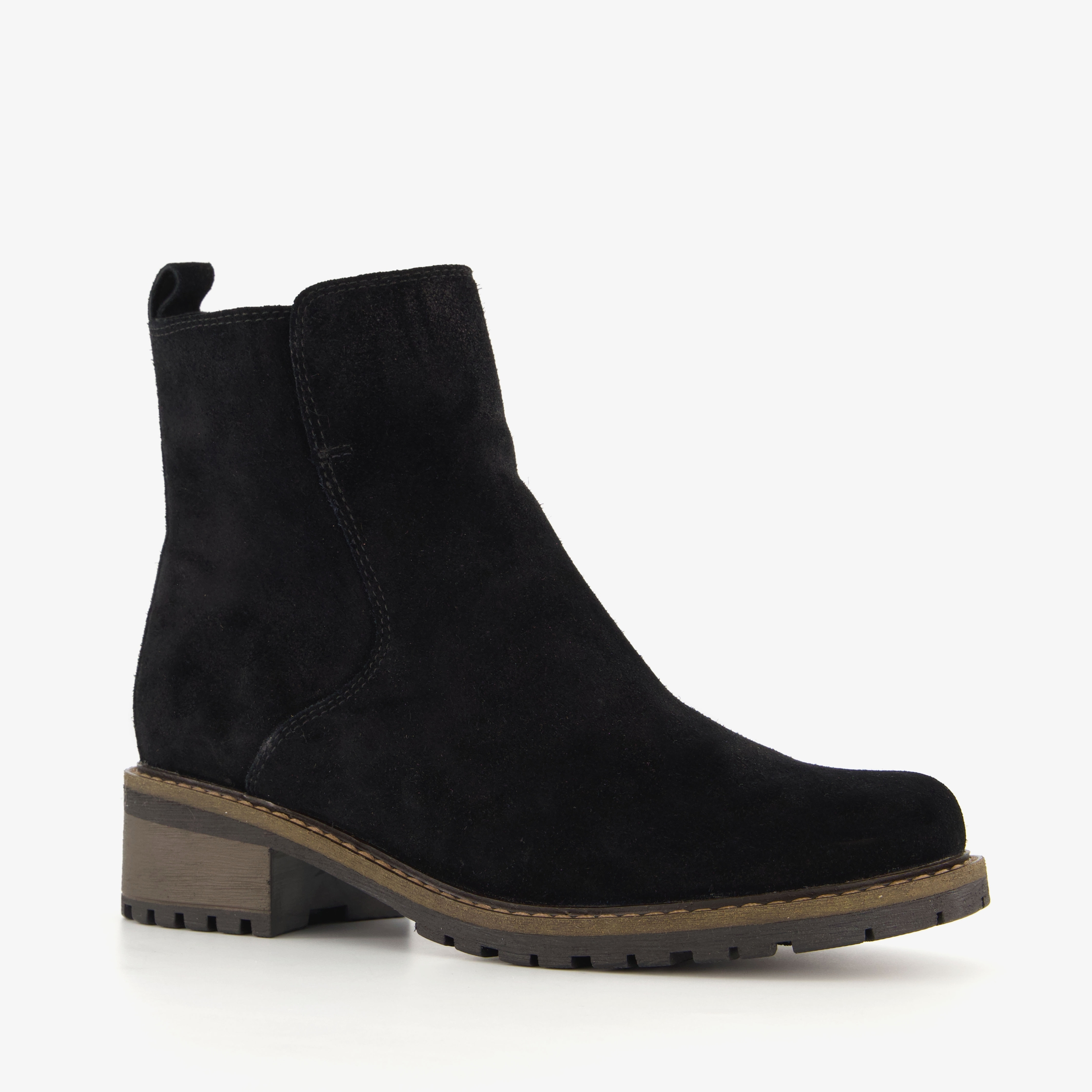Hush Puppies suede dames enkellaarsjes zwart