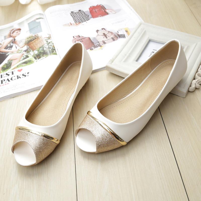 91440607MAC4DCME0U Mode Dames Flats Peep Toe Flats Comfortabele PU Leer Roze Goud Witte Schoenen Vrouw 43