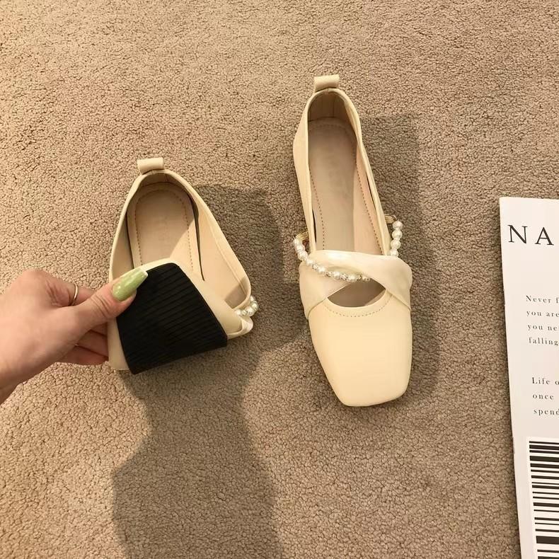 Umsif Mary Jane-schoenen voor dames, lichtgewicht ballerina's, platte schoenen met vierkante neus, enkelbandjes en comfortabele schoenen met antislip-wandelschoenen voor dames 40 beige
