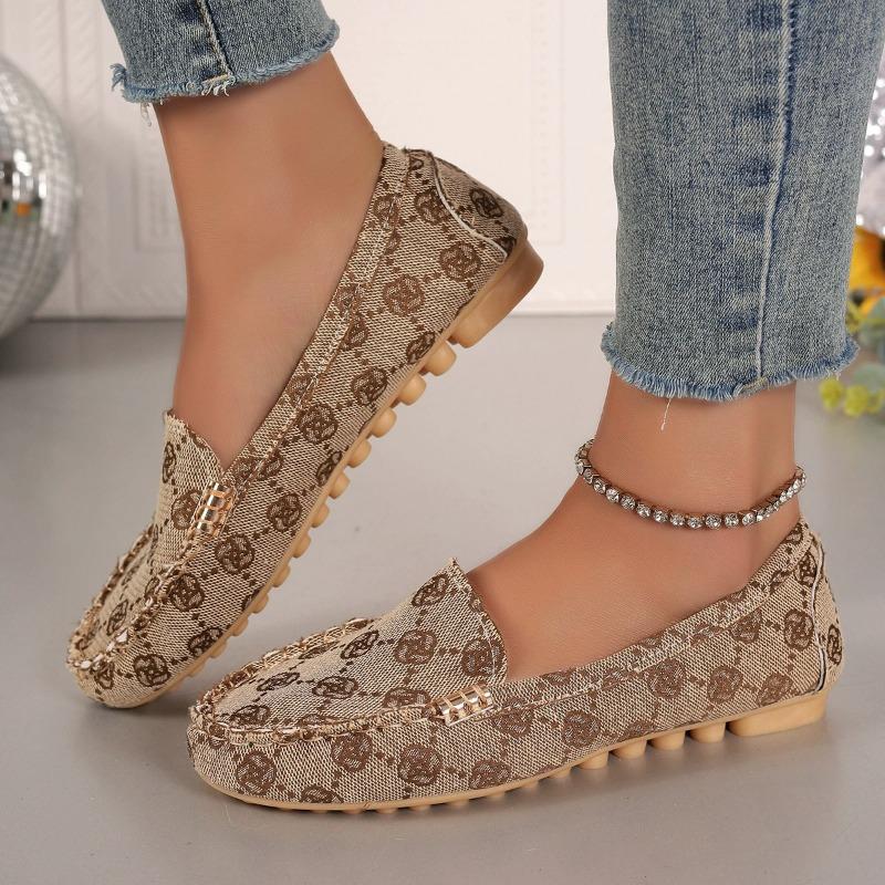 Molly Show Dames stoffen antislip platte schoenen ronde neus ademende instappers luie schoenen wandelen gevulkaniseerde schoenen ondiepe mond sneaker 44 kaki